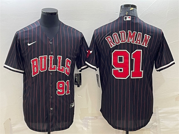 Men's Chicago Bulls #91 Dennis Rodman Black Cool Base Stitched Baseball Jersey